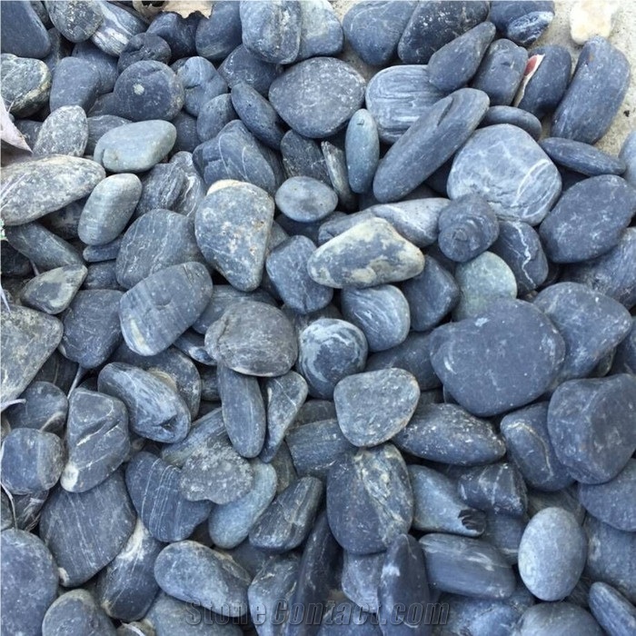 High Polished Black Flat River Pebble Stone