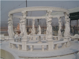 Stone Sculptured Pavilion, White Marble Pavilion, White Marble Gazebo