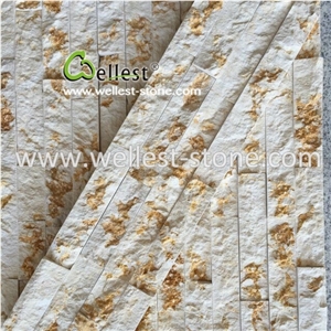 Beige Base Golden Texture Marbel Culture Stone Walling Panel Veneer