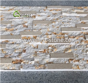 Beige Base Golden Texture Marbel Culture Stone Walling Panel Veneer