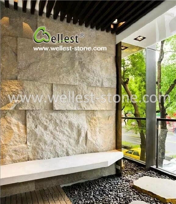 Elegant White Beige Travertine Mushroom Villa Wall Cladding Tile