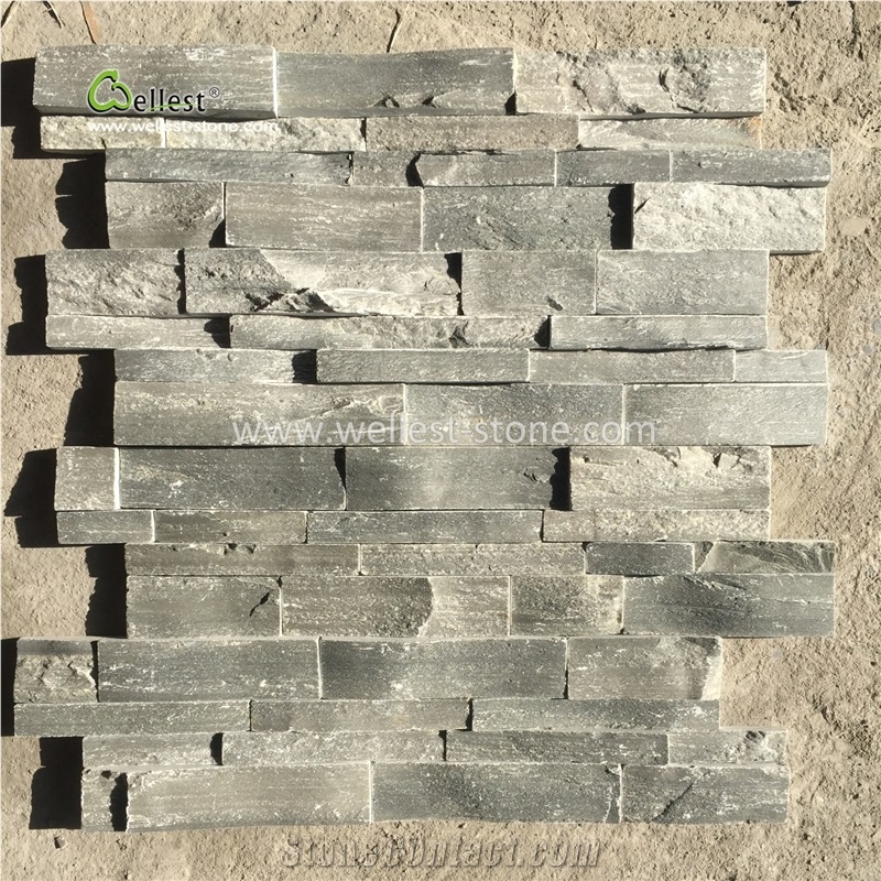 Grayish Green Slate Walling Culture Stone Veneer with Adhesive Base