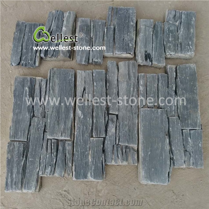 Natural Black Slate Walling Culture Stone Veneer with Cement Base