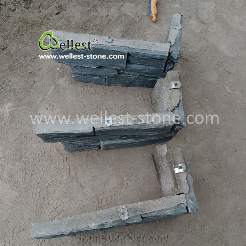 Natural Black Slate Walling Culture Stone Veneer with Cement Base