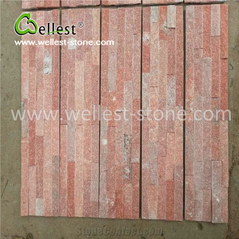 Red & Pink Quartzite Culture Stone Veneer for Villa Wall Covering