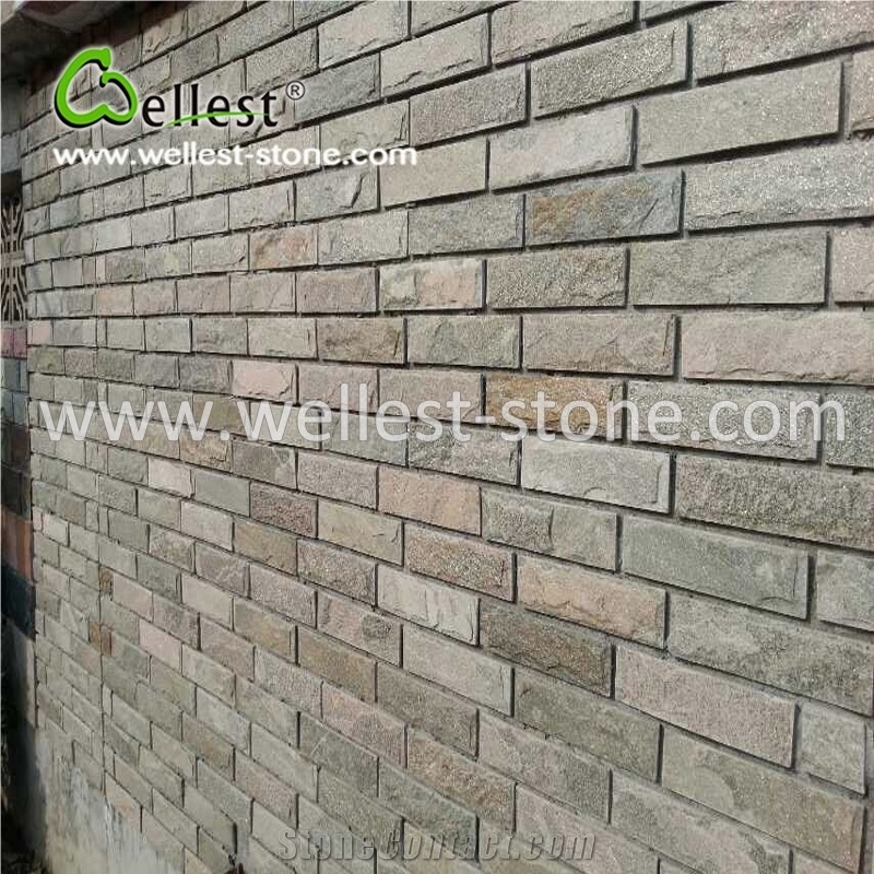 Soft Green Quartzite Mushroom Stone Tile with Chinese Old Feeling