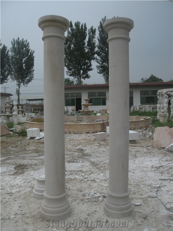 Solid Full Round Beige Limestone Column in Simple Design