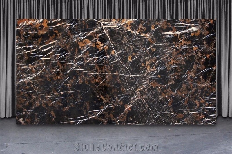 Black and Gold Marble Slabs & Tiles, Black Gold Portopo Import Marble