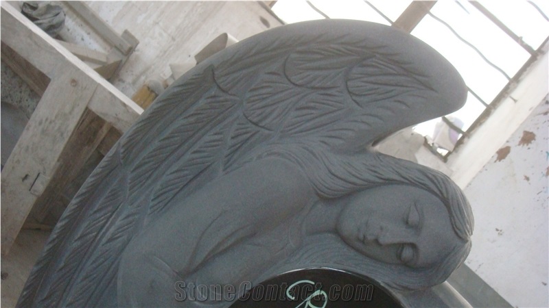 China Black Granite Tombstone & Monument with Angel Sculptures Funeral