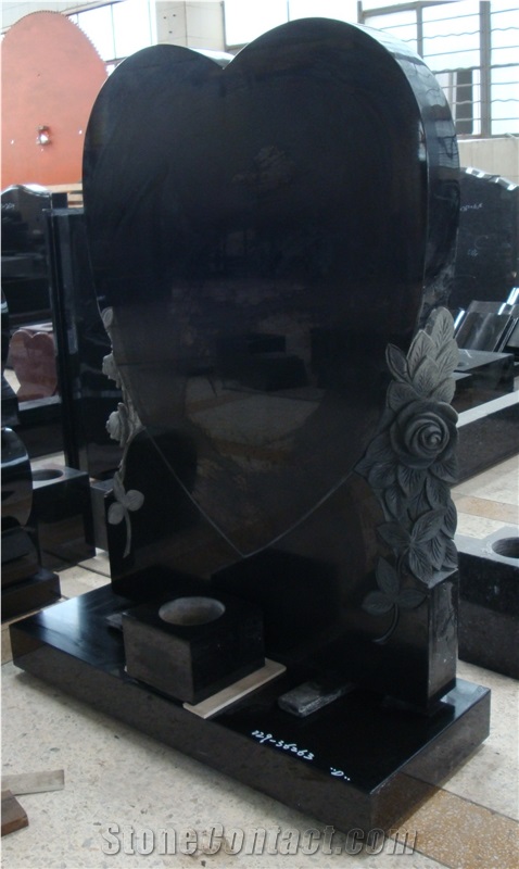 Chinese Black Tombstone & Monument Memorial with Sculptures