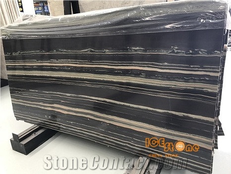 Black Marble with Wooden Natural Stone/A Grade White Straight Vein