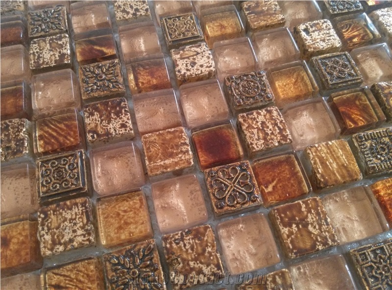 Bda Series 15x15mm Classical Marble Mix Glass Resin Mosaic Tile