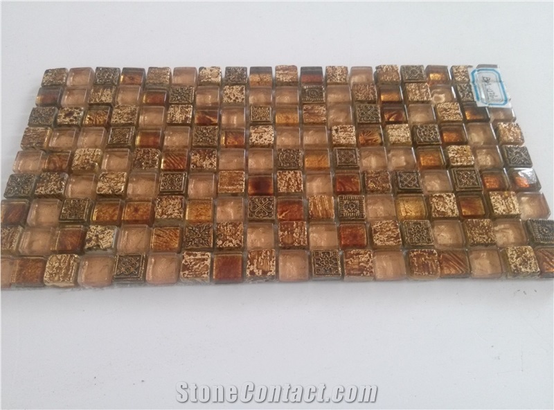 Bda Series 15x15mm Classical Marble Mix Glass Resin Mosaic Tile