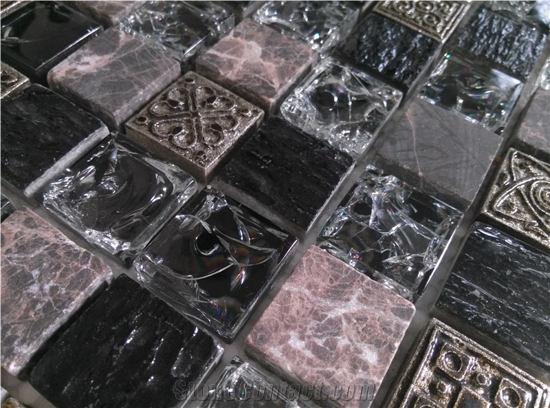 Bda Series Crackle Glass Mix Marble and Resin Mosaic Tile