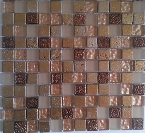 Bda Series Golden Crystal Glass Mix Marble Resin Mosaic Tile