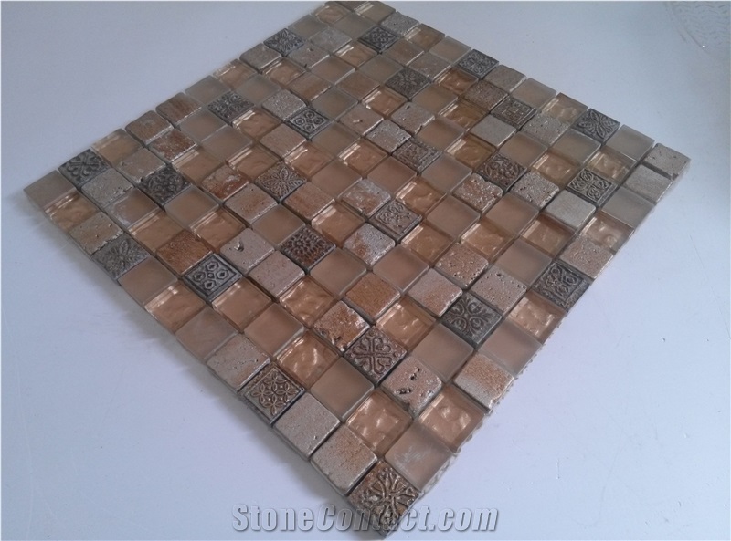 Bda Series Mosaic Tile-Crystal Glass,Marble,Man-Made Stone