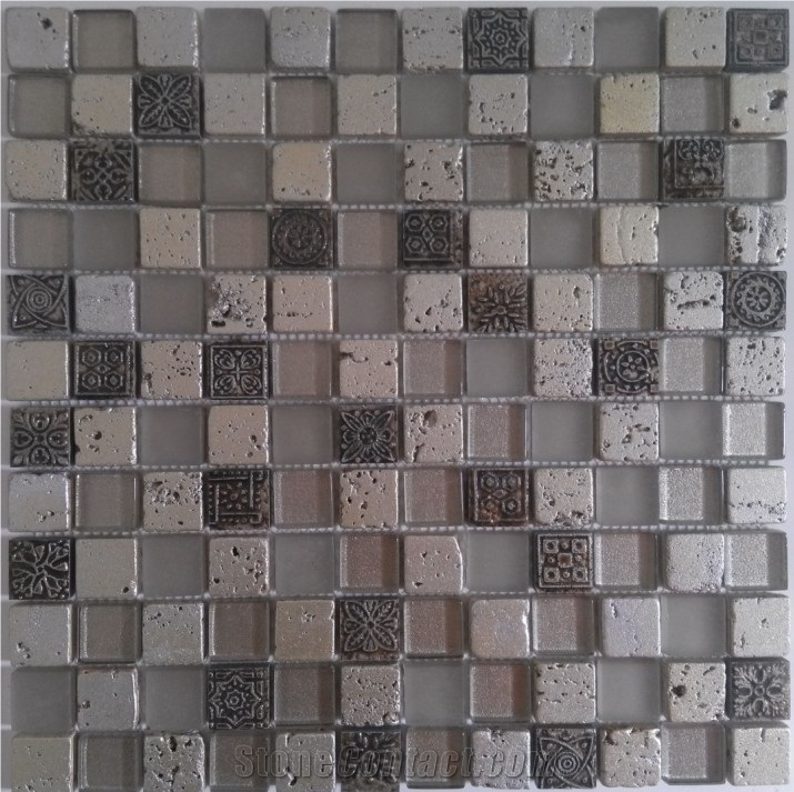 Bda Series Silver Glass,Resin,Stone Mosaic Tile