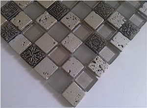 Bda Series Silver Glass,Resin,Stone Mosaic Tile