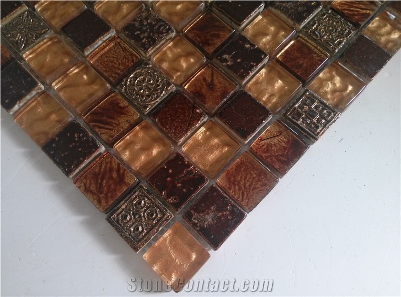 Bda Series Travertine Mix Foil Glass Mosaic Tile