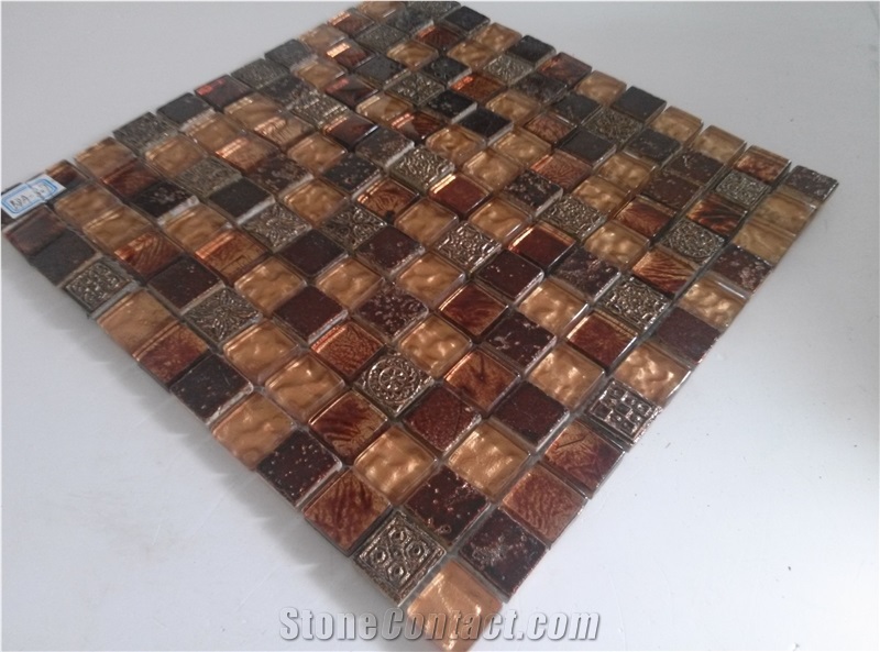 Bda Series Travertine Mix Foil Glass Mosaic Tile
