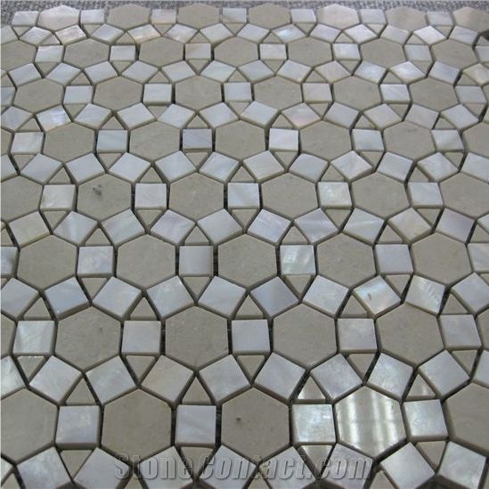 Flower Pattern Shell Mix Marble Mosaic Tile