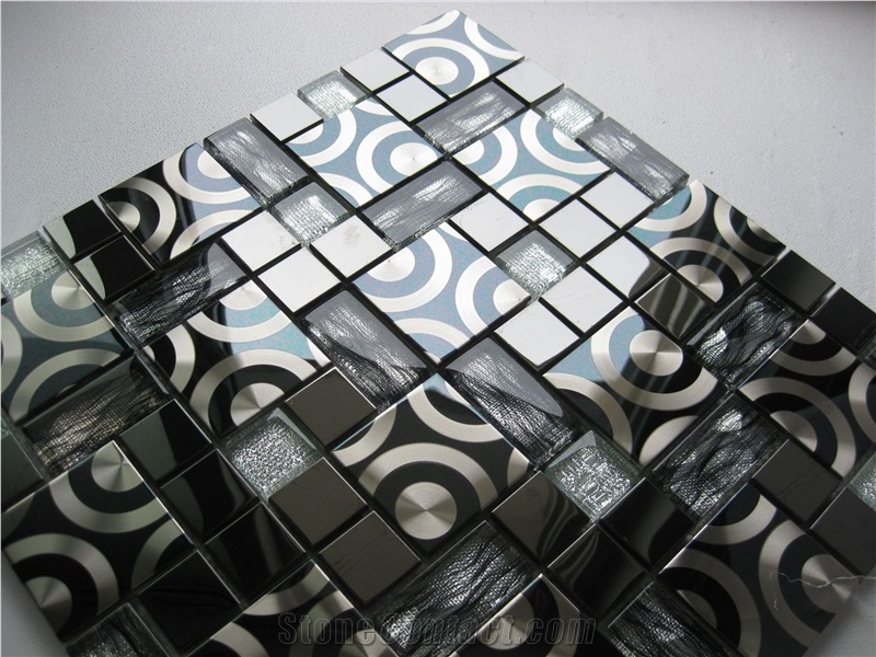Mirror Mix Metal Mosaic Tile-Glass,Mirror,Stainless Steel Mixed