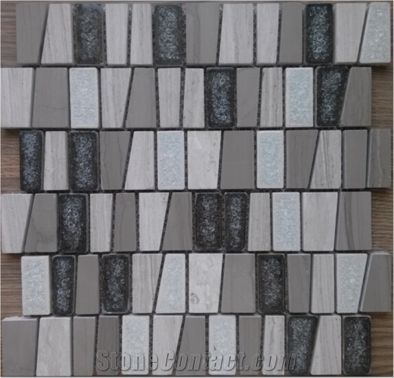 Trapezoid Crackle Glass Mix Marble Mosaic Tile