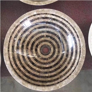 Beige/Brown Marble Mosaic Vessel Sink, Mosaic Round Wash Bowls, Basin