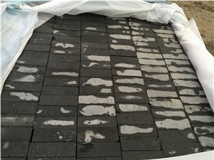 China Black Basalt Tiles Flamed, Mongolia Black Flamed Basalt Tiles