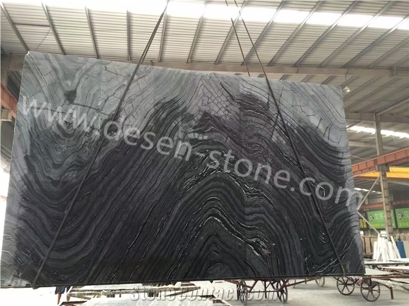 China Silver Wave/Black Forest/Tree Black Marble Slabs&Tiles Skirtings