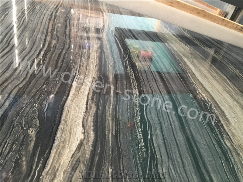 Silver Wave/Black Wooden Vein Marble Slabs&Tiles Bookmatching/Patterns