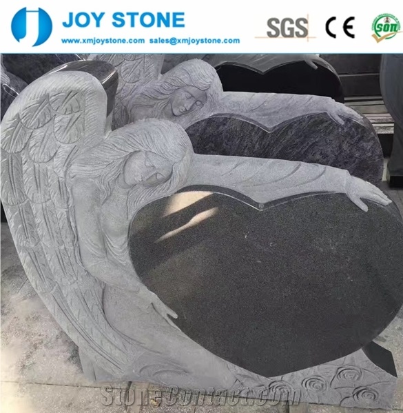 Absolute Black Granite Angel Heart Large Headstone Tombstone Design