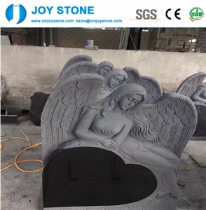 Absolute Black Granite Angel Heart Large Headstone Tombstone Design