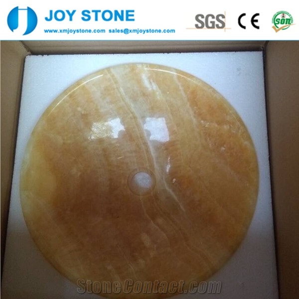 China Factory Handmade Honey Onyx Round Shaped Bathroom Wash Basin