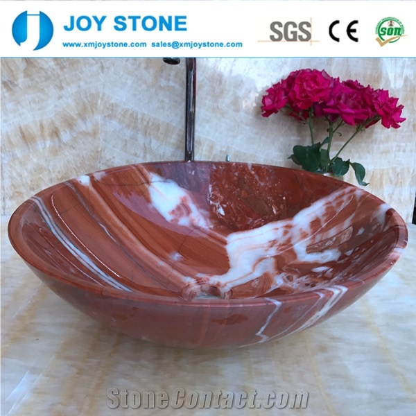 Red Color Marble Stone Wash Basin for Bathroom