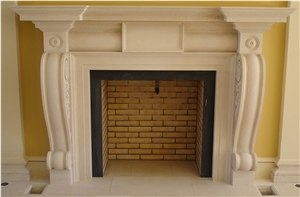 Light Beige Limestone Carved Traditional Fireplace Mantel