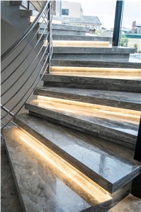 Sila Silver Marble Spiral Staircase with Lighting Underneath