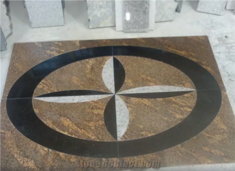 Absolute Black Juparana India Granite Waterjet Floor Medallion