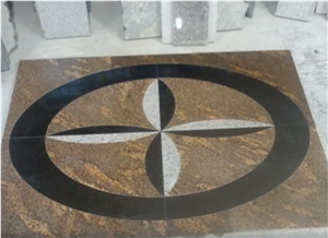 Absolute Black-Juparana India Granite Waterjet Floor Medallion