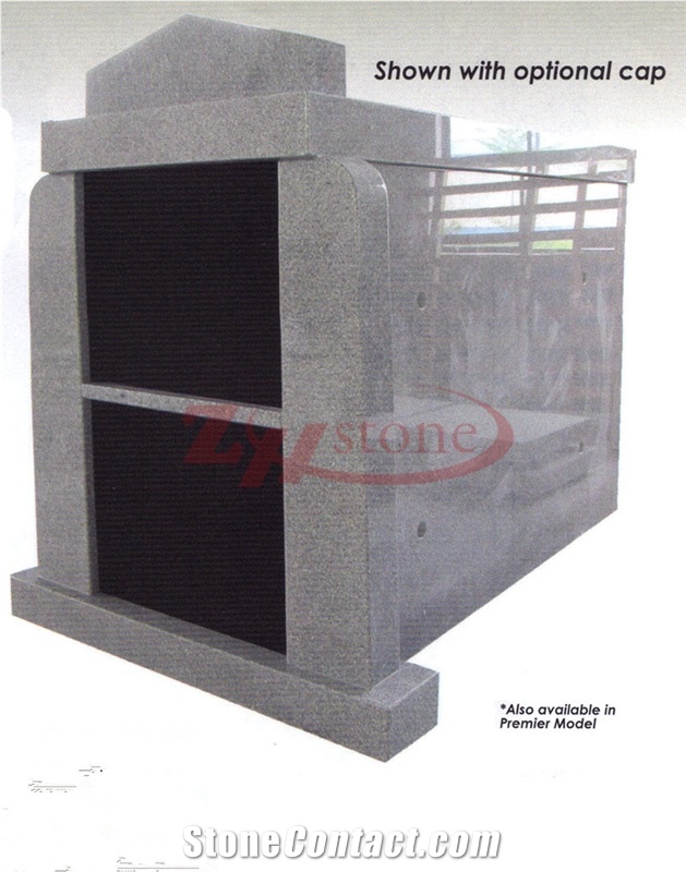 Granite Grey Black Flat Top Two Crypt Vertical Family Mausoleum