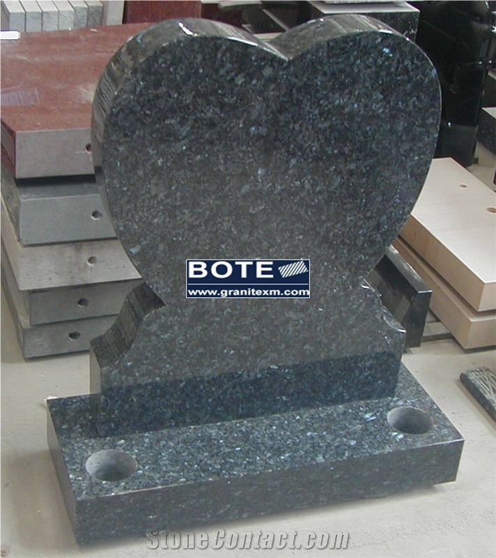 Blue Pearl Granite Heart Tombstone Monument Gravestone Headstone