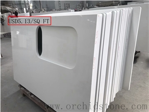 Pure White Engineering Kitchen Quartz Stone Table Top Club Bar Top