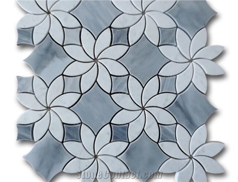 Waterjet Marble Mosaic Tiles,Pattern,On Mesh,For Wall.Leiyan Stone