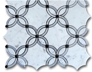 Waterjet Pattern Marble Mosaic Tiles on Mesh for Wall/Floor/Backsplash