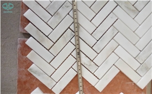 East White Marble Mosaics for Floor Covering, Polished Herringbone Mosaic, Honed