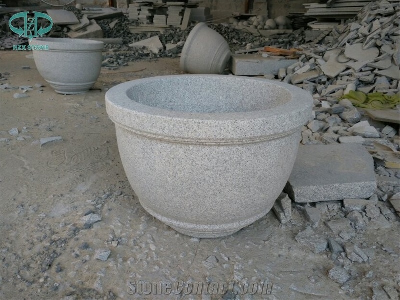 G603 Luner Pearl Grey Granite Round Garden Flower Pot,Natural Stone