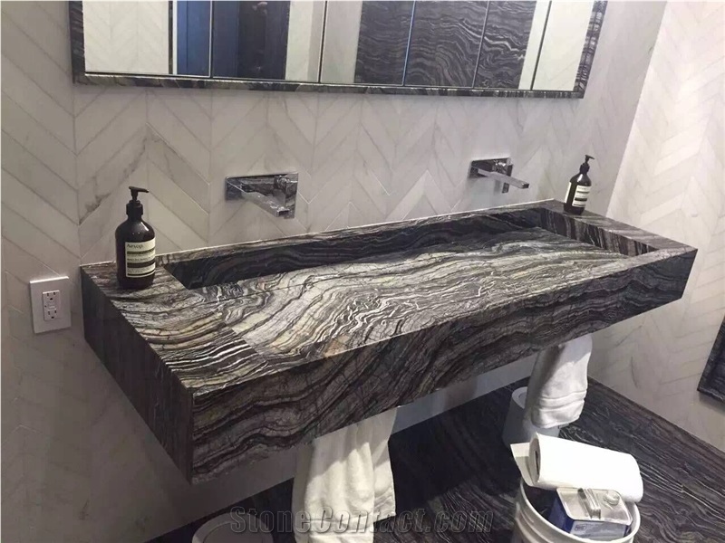 Balck Wooden Grain Marble Custom Vanity, Custom Bathroom Vanity Tops