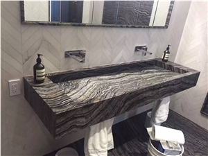 Balck Wooden Grain Marble Custom Vanity Top,Hotel Bathroom Countertop