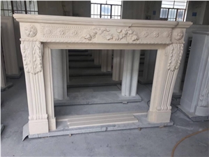 Beige Limestone Handcarving Fireplace Mantel,Interior Stone Covering