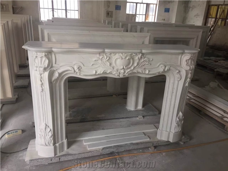 Hardcarved Marble Fireplace Sawncut White Limestone Fireplace Mantel